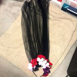 Floral Black Veil Headband